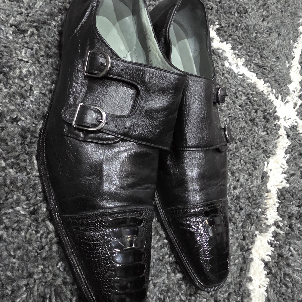 Belvedere Men's  Black Leather Double Monk Strap Cap toe Shoes Size 13
